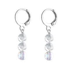 Premium Stainless Steel Hoop Clear Aurora Borealis Trilogy Globe Crystals Earrings (Made In Japan)