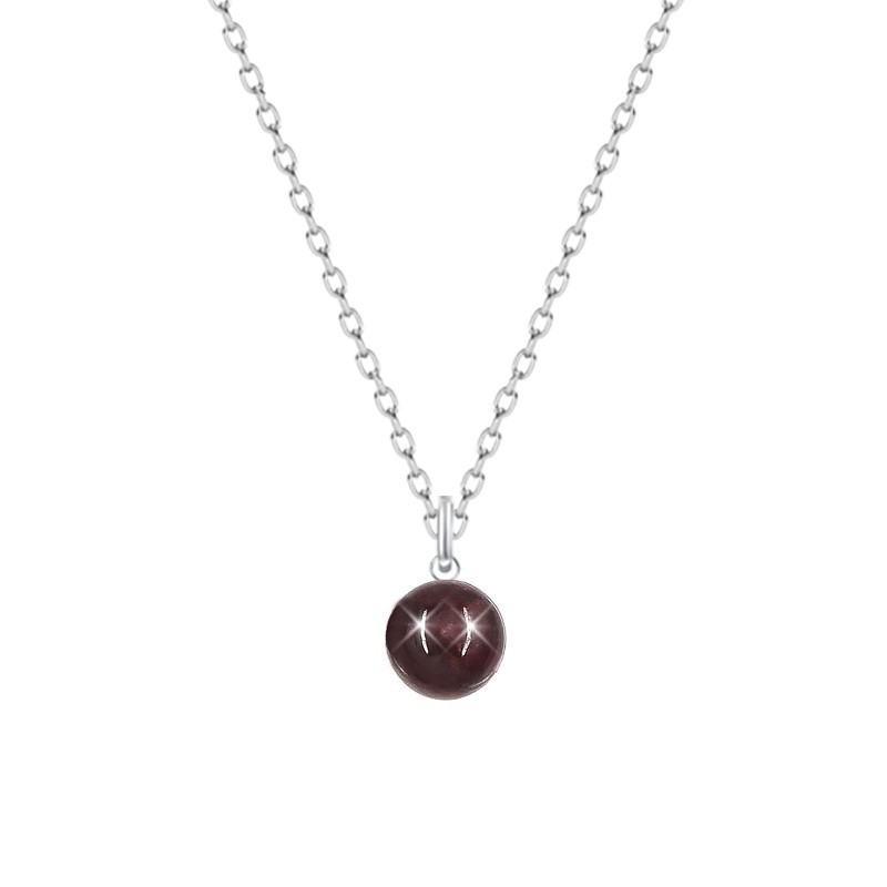 Premium Natural Garnet 7.5mm Bead Pendant 925 Silver Plated Necklace