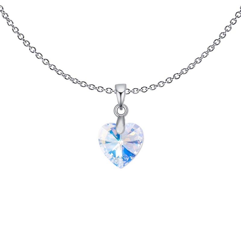 XILION Crystal Aurora Borealis Heart Dainty Pendant Necklace Embellished with Premium Grade Austrian Crystal