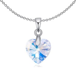 XILION Crystal Aurora Borealis Heart Dainty Pendant Necklace Embellished with Premium Grade Austrian Crystal