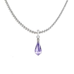 18k White Gold Plated Tanzanite Crystal Teardrop Pendant Ball Chain Necklace Embellished with Austrian Crystal