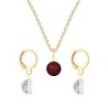 Gold Plated Premium Steel Bordeaux Crystal Pearl Pendant With White Patina Austria Globe Hoop Earrings Set