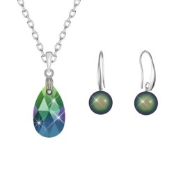 Scarabaeus Green Pear Shaped Pendant Necklace Jewellery Set Embellished with Premium Grade Austrian Crystals