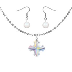 Crystal  Aurora Borealis Greek Cross 18mm Pendant and Earrings Set Embellished with Premium Grade Austrian Crystals