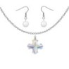 Crystal  Aurora Borealis Greek Cross 18mm Pendant and Earrings Set Embellished with Premium Grade Austrian Crystals