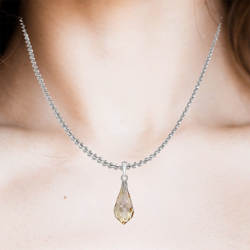 18k White Gold Plated Golden Shadow Crystal Teardrop Pendant Ball Chain Necklace Embellished with Austrian Crystal