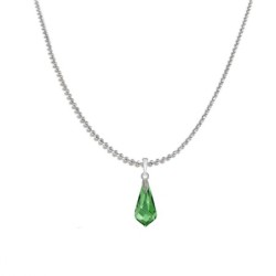 18k White Gold Plated Peridot Crystal Teardrop Pendant Ball Chain Necklace Embellished with Austrian Crystal