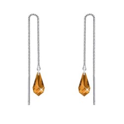 White Gold Plated Topaz Teardrop Crystal Thread Dangling Earrings Embellished with Premium Grade Austrian Crystals