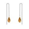 White Gold Plated Topaz Teardrop Crystal Thread Dangling Earrings Embellished with Premium Grade Austrian Crystals