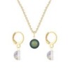 Gold Plated Premium Steel Scarabaeus Green Crystal Pearl Pendant With White Patina Austria Globe Hoop Earrings Set