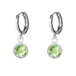 18K White Gold Plated Peridot Crystal Hoop Earrings Embellished with Premium Grade Austrian Crystals