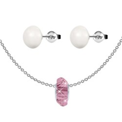 Light Rose Fortune Bead Premium Steel Necklace With Stud Earrings Set Embellished with Premium Grade Austrian Crystals