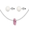 Light Rose Fortune Bead Premium Steel Necklace With Stud Earrings Set Embellished with Premium Grade Austrian Crystals