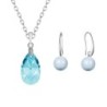 Aquamarine Pear Shaped Pendant Necklace Jewellery Set Embellished with Premium Grade Austrian Crystals