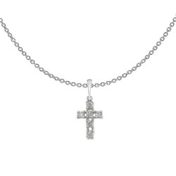 925 Silver Plated Diamond Simulant Purely Cross Pendant Necklace