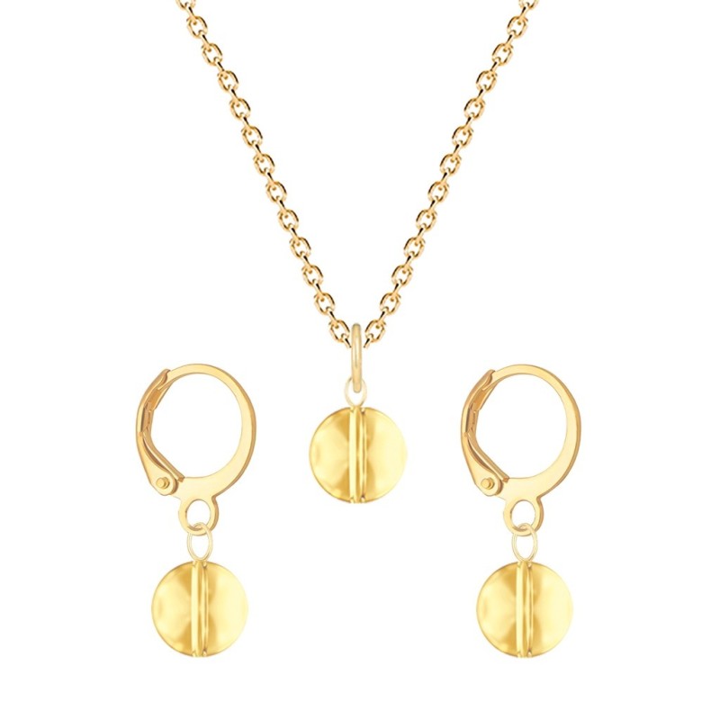 Gold Plated Premium Steel Golden Shadow 8mm Crystal Globe Pendant Necklace With Earrings Set (Made In Japan)