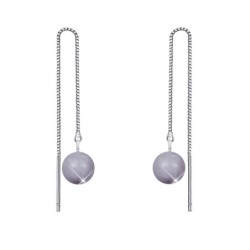 White Gold Plated June Birthpearl Mauve Crystal Pearl Thread Dangling Earrings