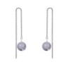 White Gold Plated June Birthpearl Mauve Crystal Pearl Thread Dangling Earrings