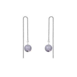 White Gold Plated June Birthpearl Mauve Crystal Pearl Thread Dangling Earrings