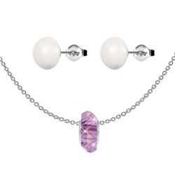 Lilac Shadow Fortune Bead Premium Steel Necklace With Stud Earrings Set Embellished with Premium Grade Austrian Crystals