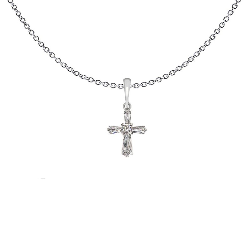 925 Silver Plated Diamond Simulant Beloved Cross Pendant Necklace