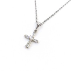 925 Silver Plated Diamond Simulant Beloved Cross Pendant Necklace