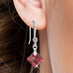 January Birthstone Siam Red Princess Cut Premium Austrian Crystal 18K White Gold Plated Elegant Earrings