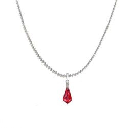 18k White Gold Plated Light Siam Crystal Teardrop Pendant Ball Chain Necklace Embellished with Austrian Crystal