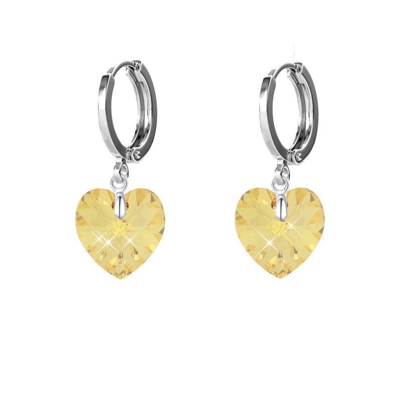 Crystal Sunshine Dainty Heart 18K White Gold Plated Hoop Earrings Embellished with Premium Grade Austrian Crystals