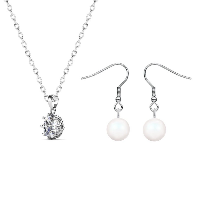 April Birth Stone Pendant Necklace And Pearl Earrings Jewellery Set Embellished with Premium Grade Austrian Crystals