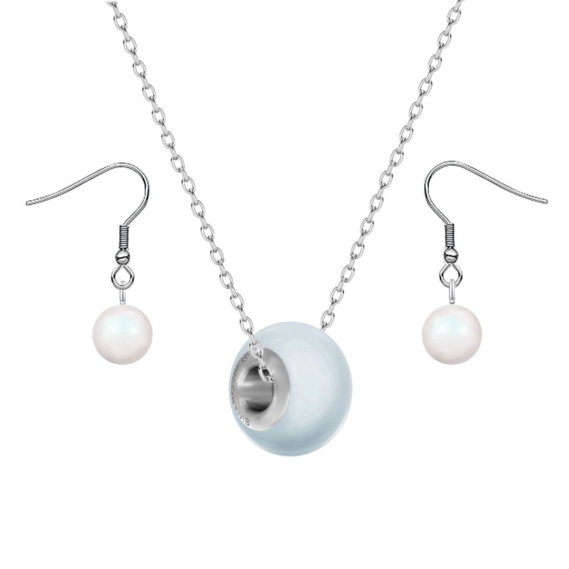 Crystal BeCharmed Pearl Pastel Blue Premium Steel Jewellery Set Embellished with Premium Grade Austrian Crystal Pearls