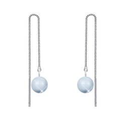 White Gold Plated March Birthpearl Light Blue Crystal Pearl Thread Dangling Earrings