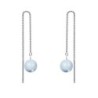 White Gold Plated March Birthpearl Light Blue Crystal Pearl Thread Dangling Earrings