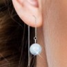 White Gold Plated March Birthpearl Light Blue Crystal Pearl Thread Dangling Earrings