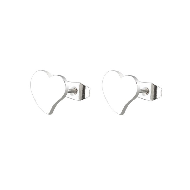 Unisex Stainless Steel Hypoallergenic Silver Fond Heart Stud Earrings