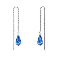 White Gold Plated Sapphire Teardrop Crystal Thread Dangling Earrings Embellished with Premium Grade Austrian Crystals