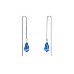 White Gold Plated Sapphire Teardrop Crystal Thread Dangling Earrings Embellished with Premium Grade Austrian Crystals