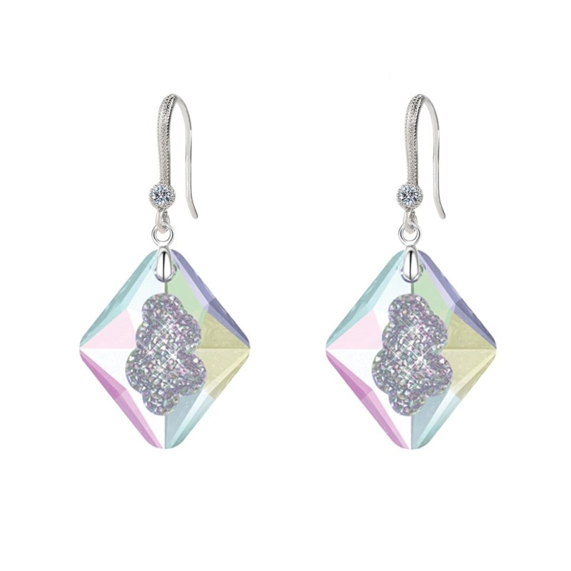 Limited Edition Elegant White Gold Plated Crystal Aurora Borealis Growing Crystal Rhombus Premium Earrings