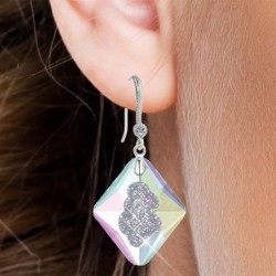 Limited Edition Elegant White Gold Plated Crystal Aurora Borealis Growing Crystal Rhombus Premium Earrings