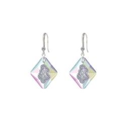 Limited Edition Elegant White Gold Plated Crystal Aurora Borealis Growing Crystal Rhombus Premium Earrings