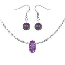 BeCharmed Pave Amethyst Bead Slim Premium Steel Necklace With Earrings Set Embellished with Austrian Crystals