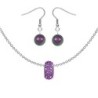 BeCharmed Pave Amethyst Bead Slim Premium Steel Necklace With Earrings Set Embellished with Austrian Crystals