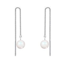 White Gold Plated April Birthpearl Pearlescent White Crystal Pearl Thread Dangling Earrings