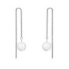 White Gold Plated April Birthpearl Pearlescent White Crystal Pearl Thread Dangling Earrings