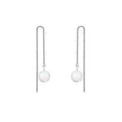 White Gold Plated April Birthpearl Pearlescent White Crystal Pearl Thread Dangling Earrings