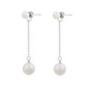 Exquisite Designer Steel Stud Crystal Pearl Pearlescent White Dangling Earrings Embellished with Austrian Crystals