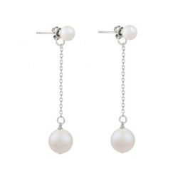 Exquisite Designer Steel Stud Crystal Pearl Pearlescent White Dangling Earrings Embellished with Austrian Crystals