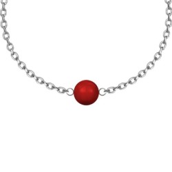 July Birthpearl Corel Red Crystal Pearl Classic Premium Steel Bracelet Embellished with Austrian Crystals