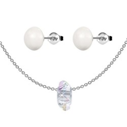 Crystal AB Fortune Bead Premium Steel Necklace With Stud Earrings Set Embellished with Premium Grade Austrian Crystals