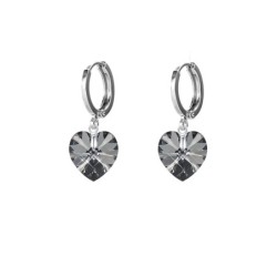 Silver Night Dainty Heart 18K White Gold Plated Hoop Earrings Embellished with Premium Grade Austrian Crystals